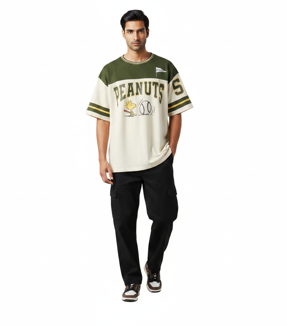 Snoopy Graphic Raglan T-Shirt & Black Cargo Pants