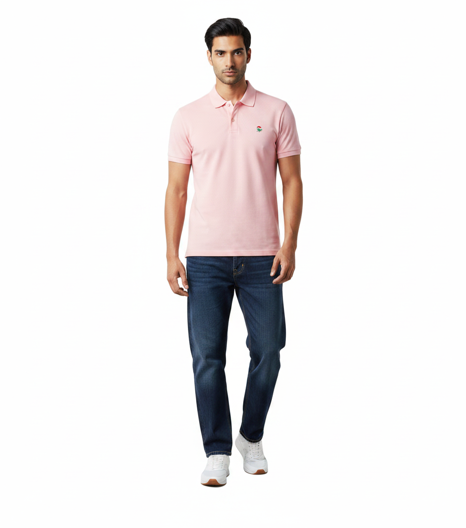 Light Pink Polo & Dark Wash Jeans