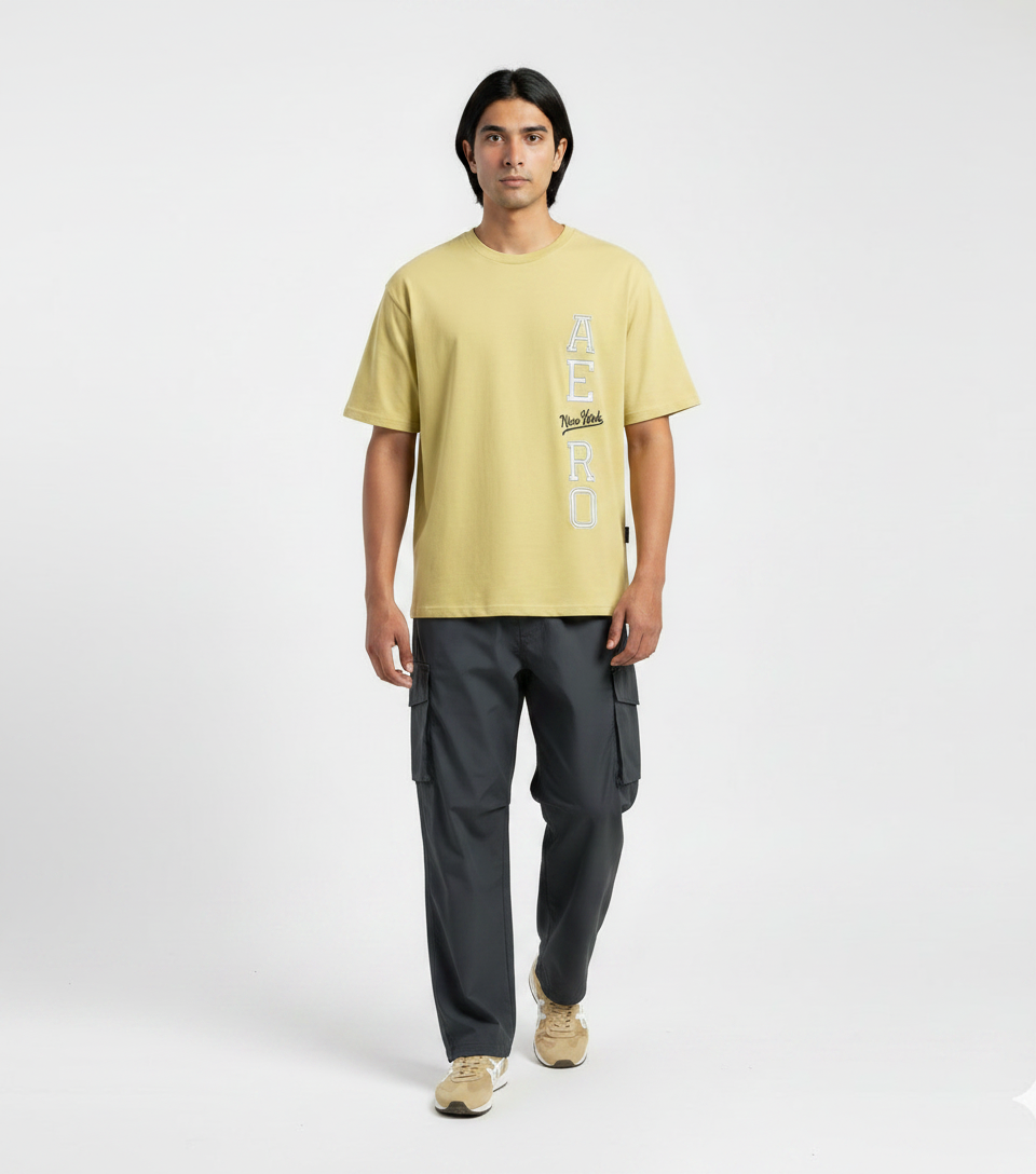 Mustard Graphic T-Shirt & Dark Grey Cargo Pants