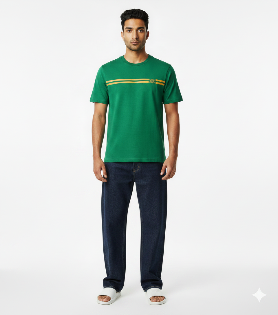 Green Striped T-Shirt & Dark Wash Jeans