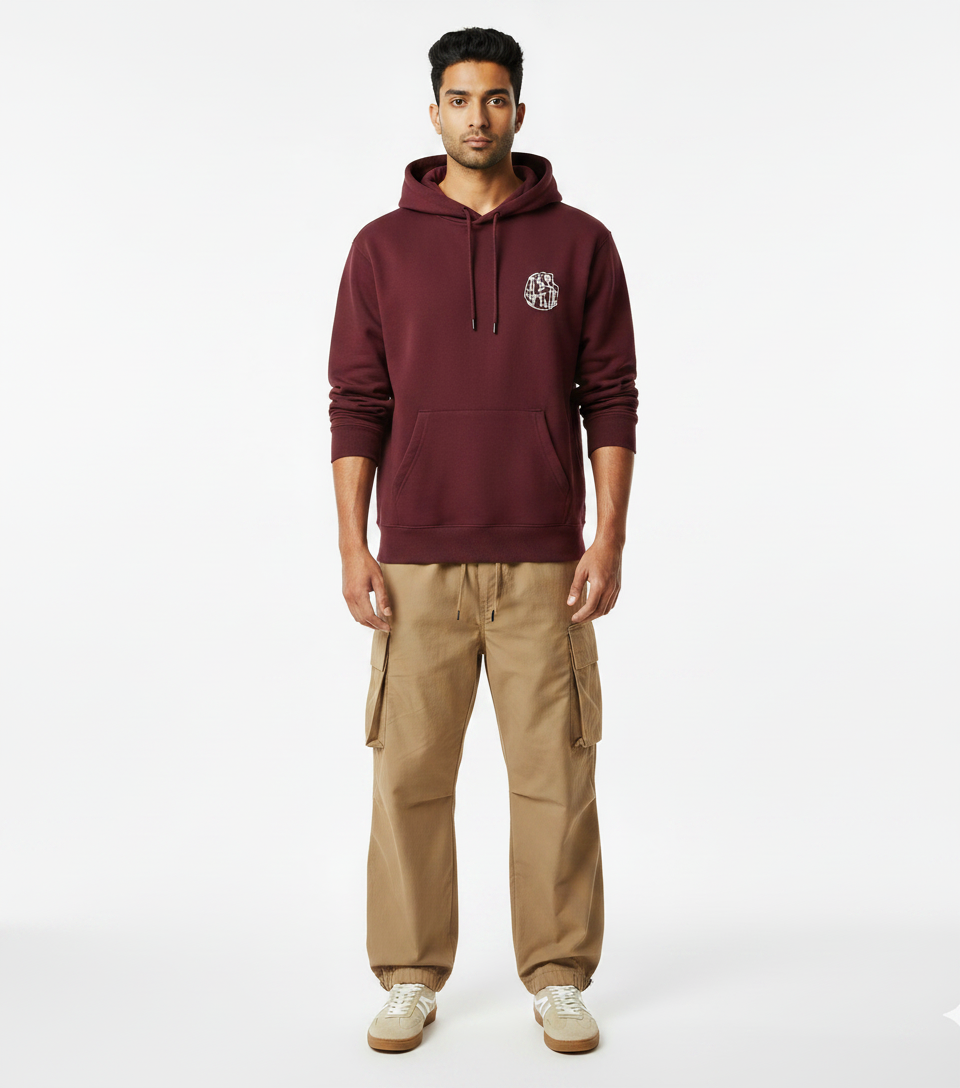 Burgundy Hoodie & Khaki Cargo Joggers