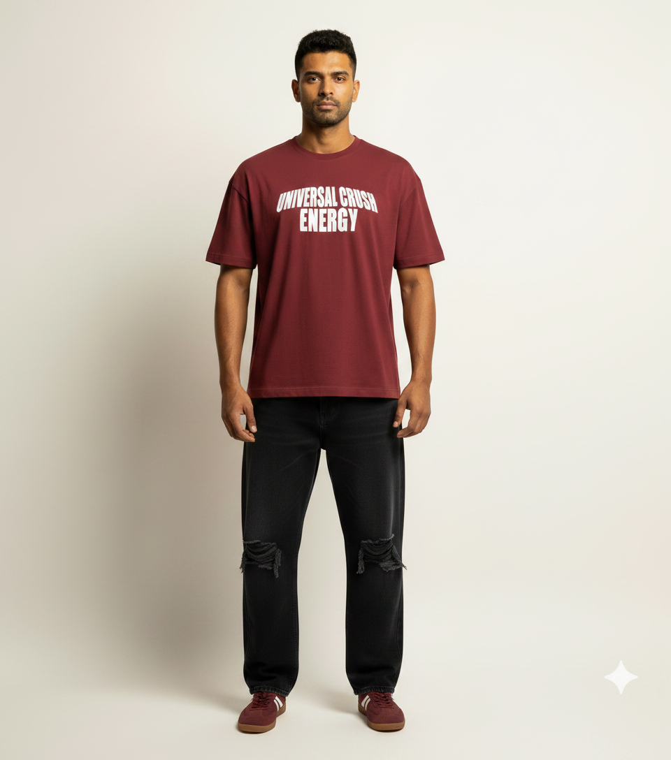 Burgundy Graphic T-Shirt & Distressed Black Jeans