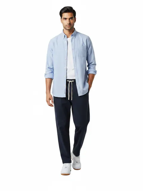 Light Blue Oxford Shirt & Navy Drawstring Pants