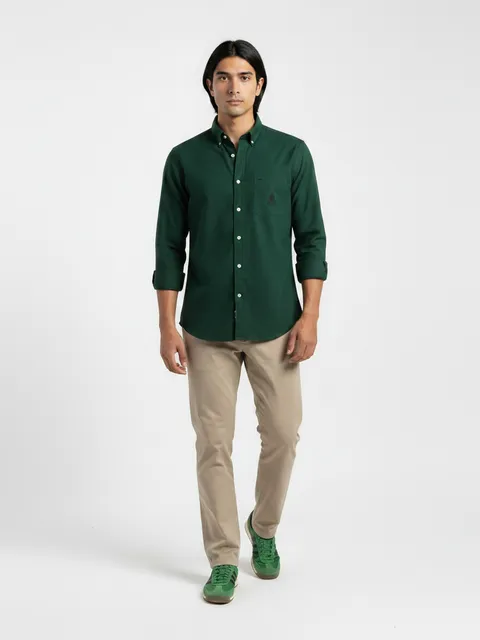 Dark Green Button-Down & Khaki Chinos