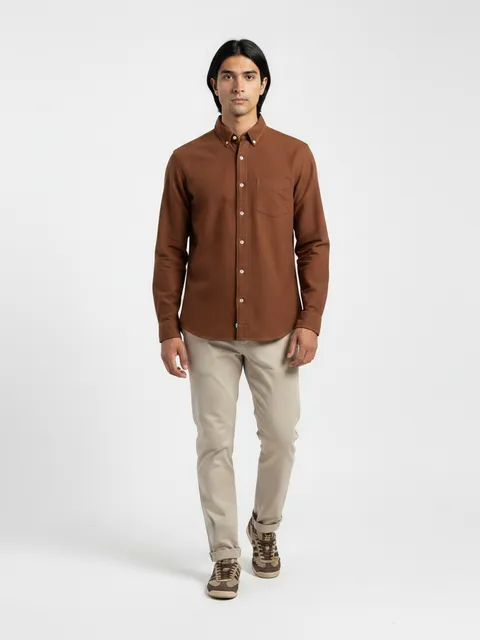 Brown Button-Down Shirt & Khaki Chinos