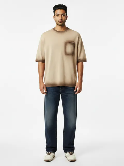 Beige Ombré Pocket T-Shirt & Dark Wash Jeans