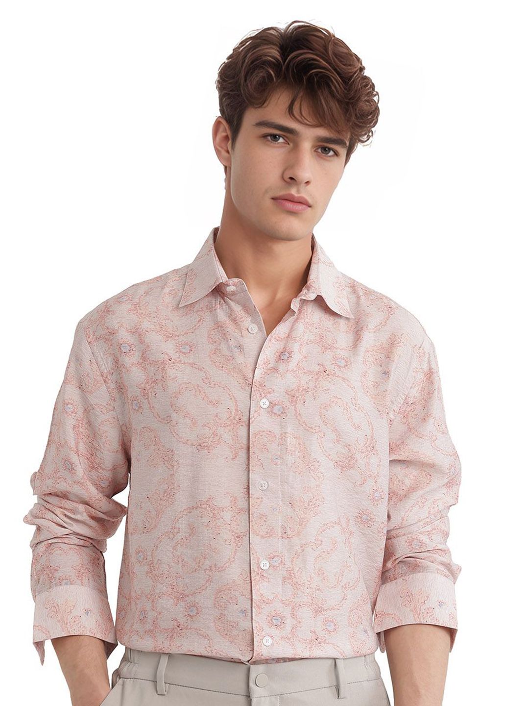 Men PELDEN Comfort Fit Spread Collar Abstract Printed Casual Regular Fit Shirt