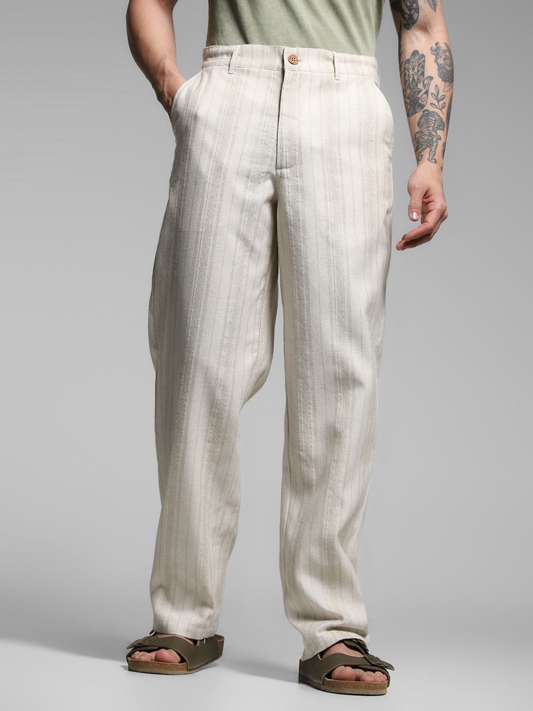 Men Striped Slim Fit Chinos Trousers