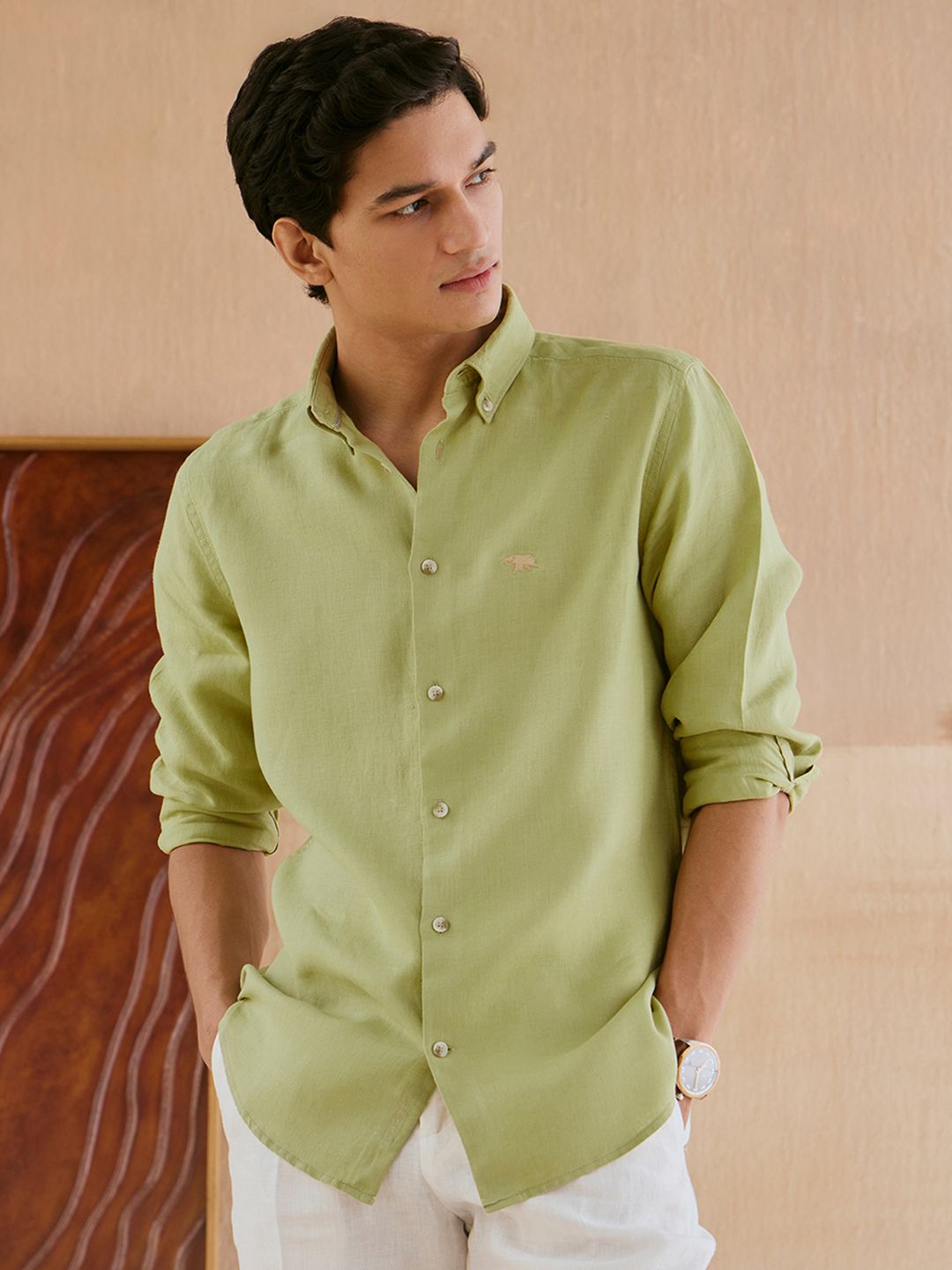 Men Casual Linen Woven Regular Fit Shirt