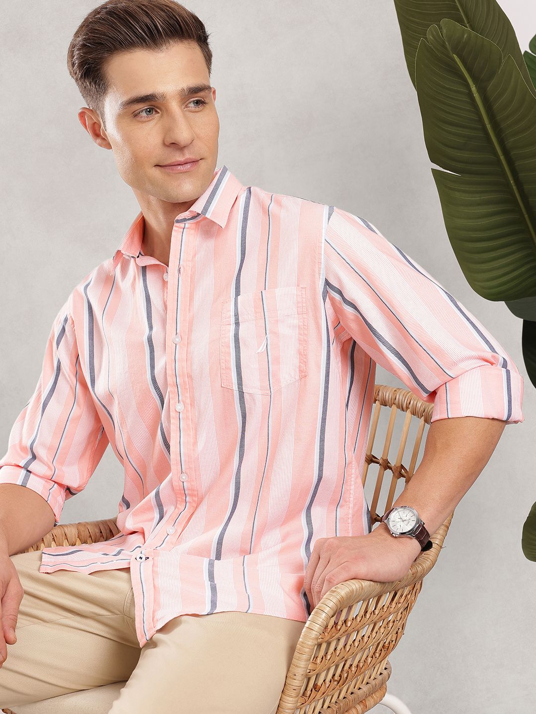 Classic Fit Opaque Striped Pure Cotton Casual Shirt
