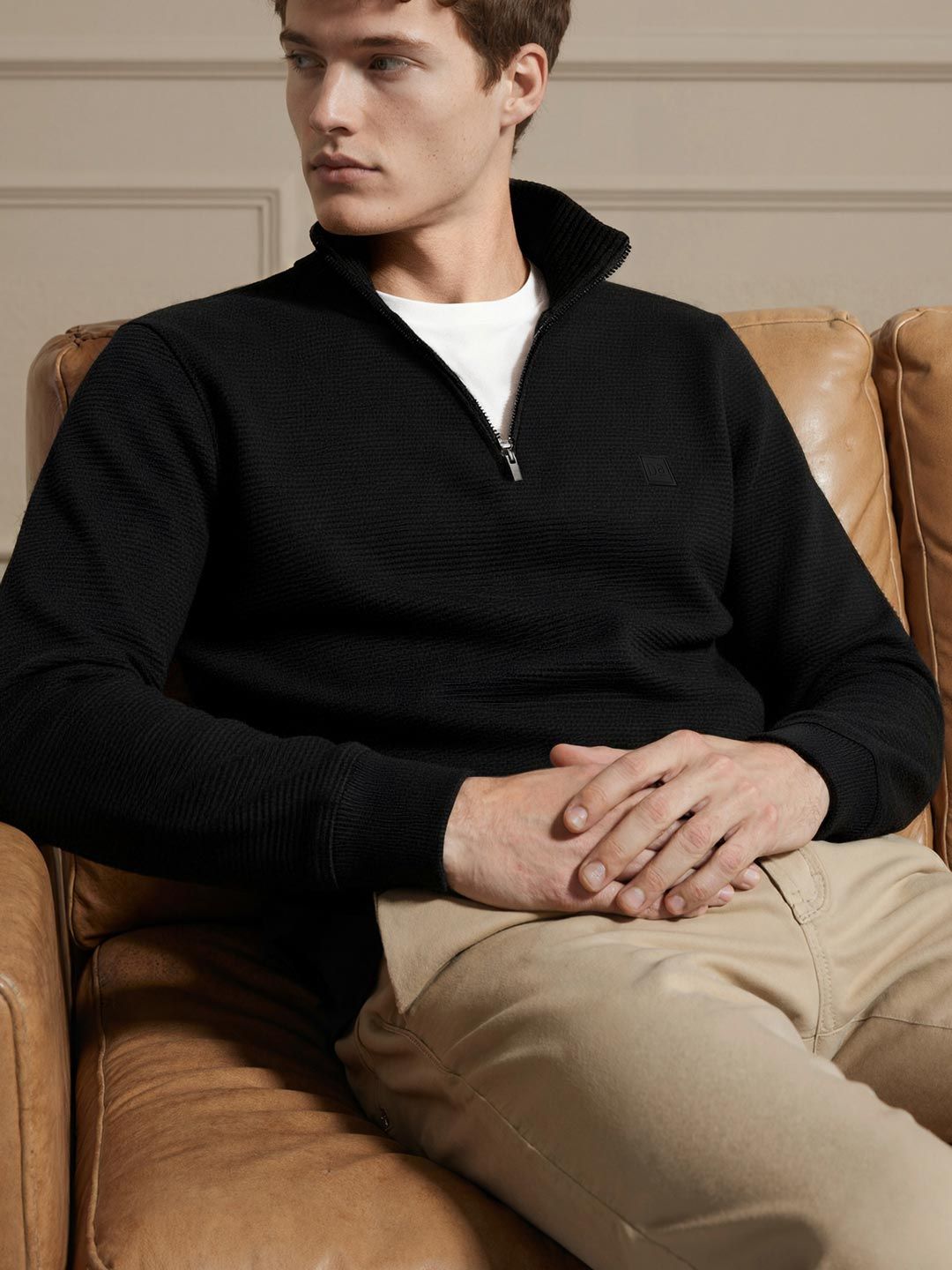 Men Mock Collar Pullover Half Zip Sweatshirt