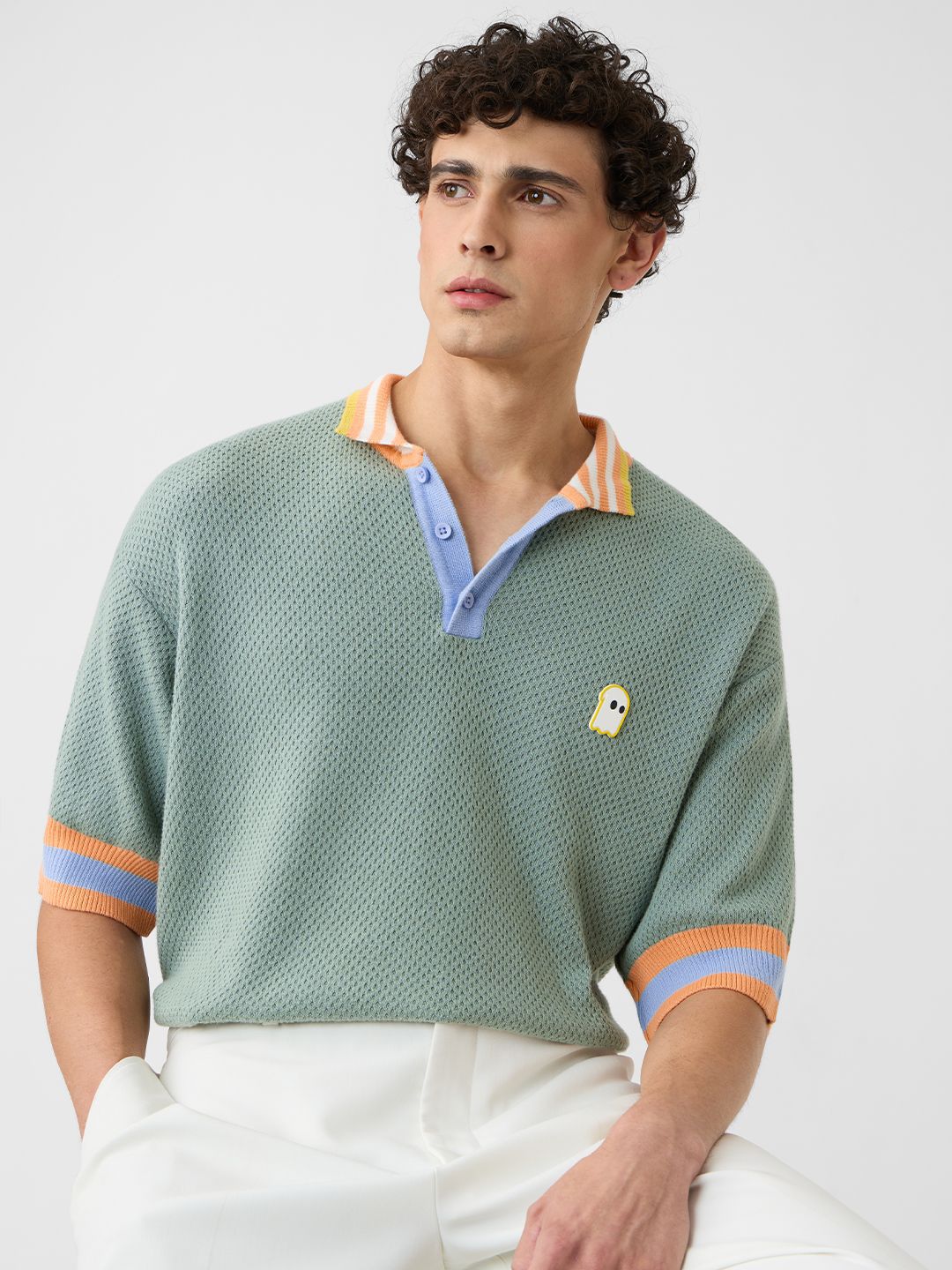 Men Regular Fit Printed Green Polos