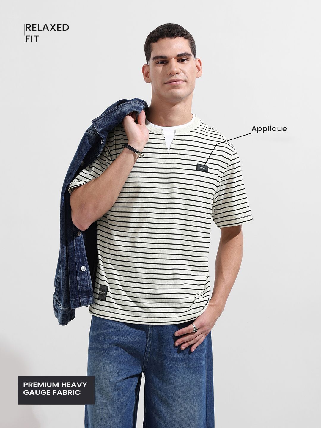 Men Striped Round Neck Relaxed Fit T-shirt