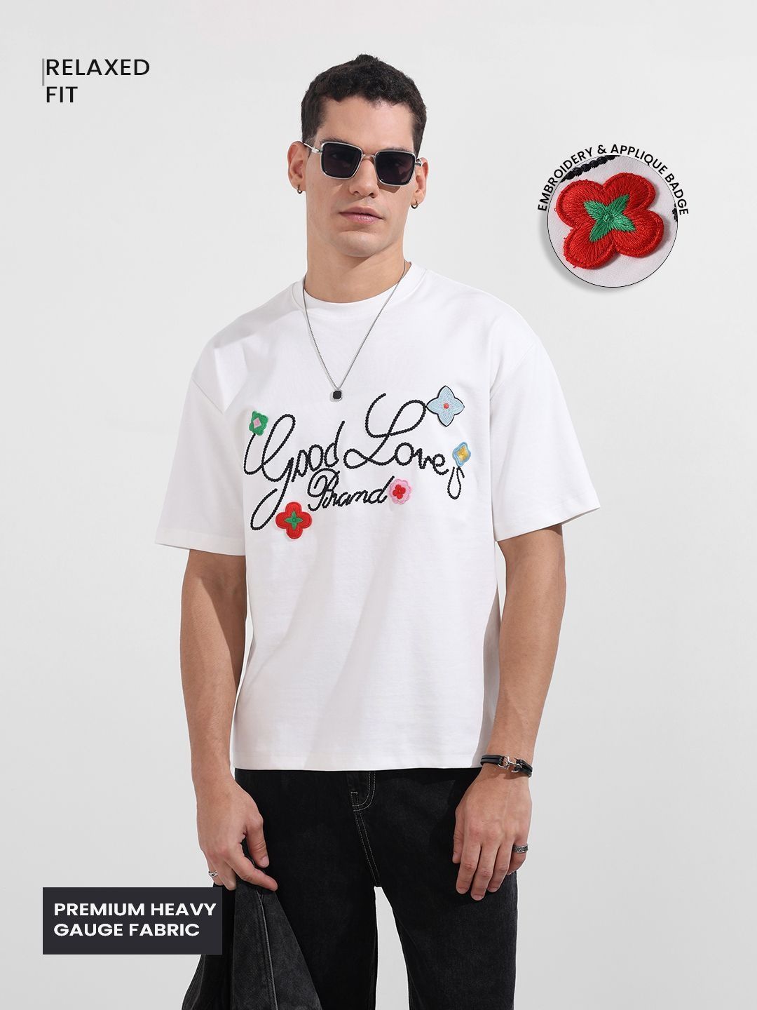Typography Embroidered Round Neck T-shirt