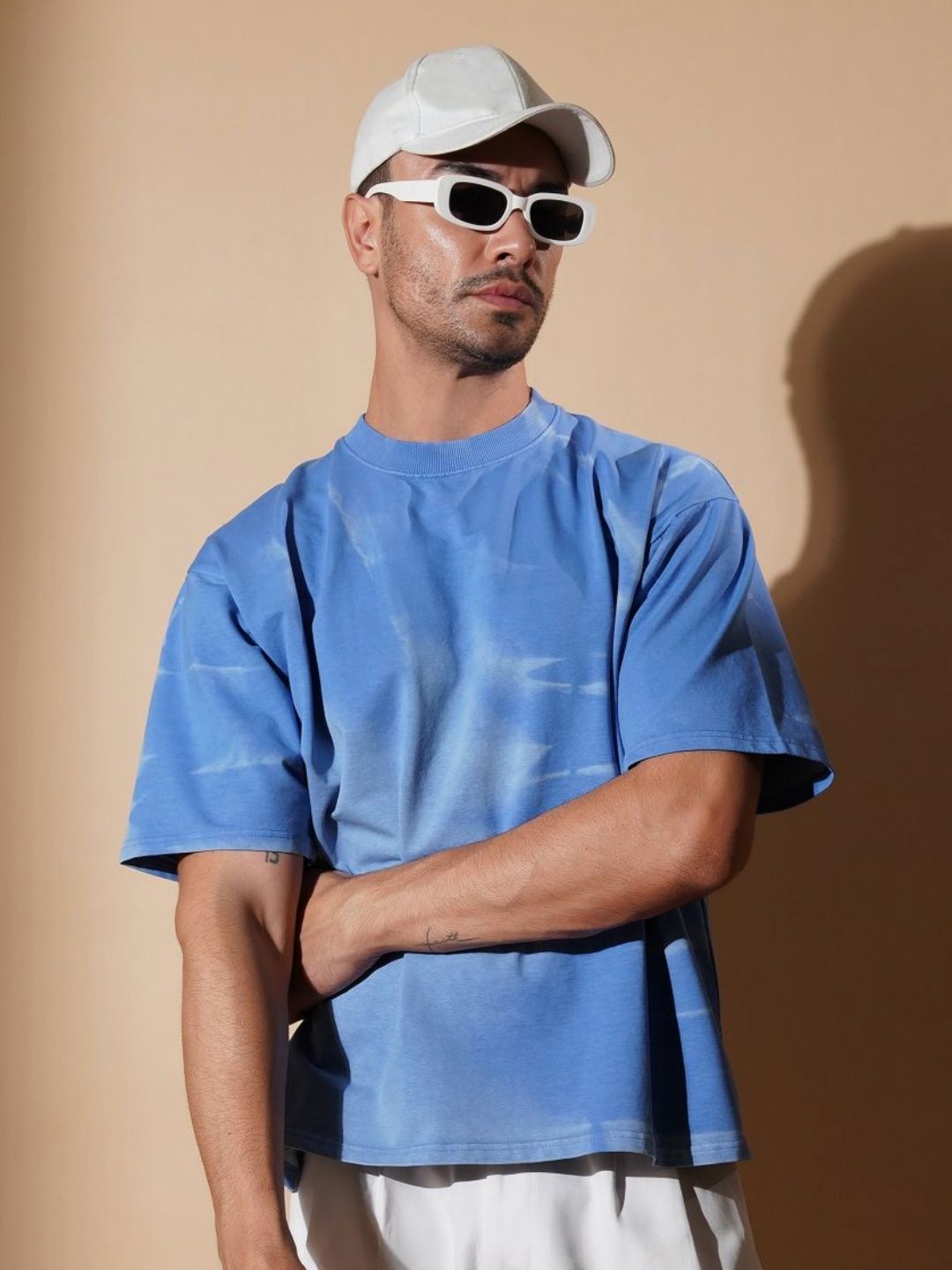 Men Abstract Printed Round Neck Cotton Oversized T-shirt