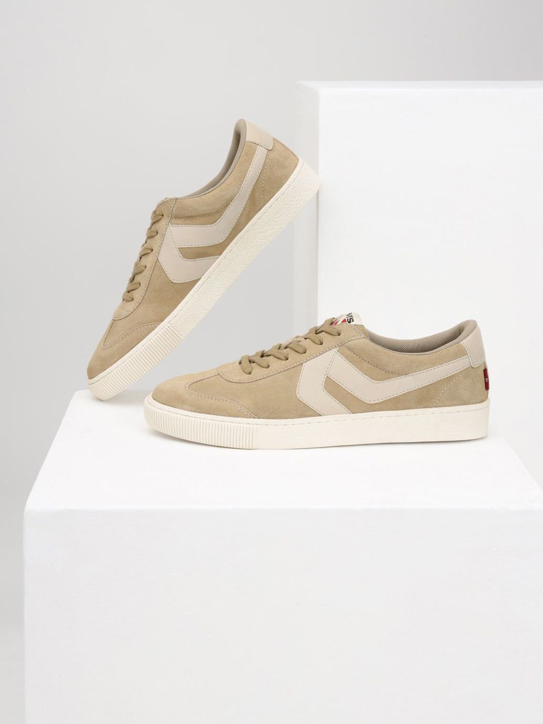 Men's Beige Colorblock Sneakers